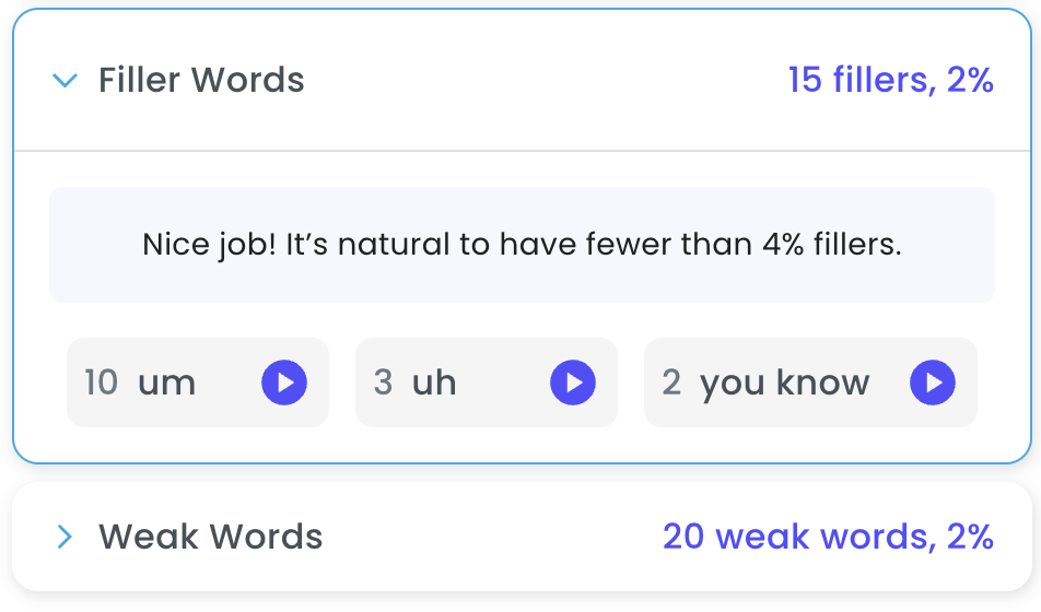 Filler words screenshot
